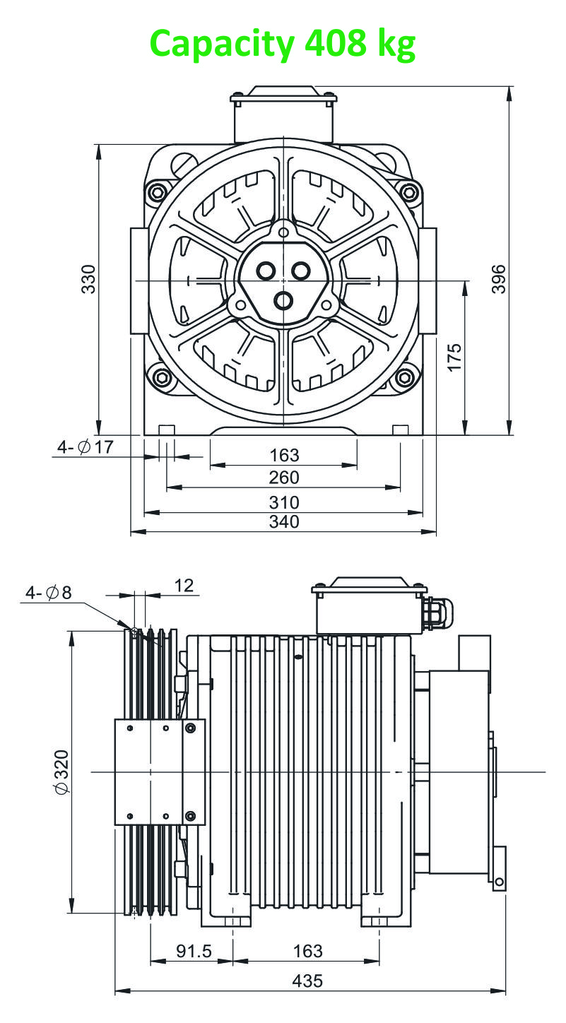 Drawing of 408kg capacity