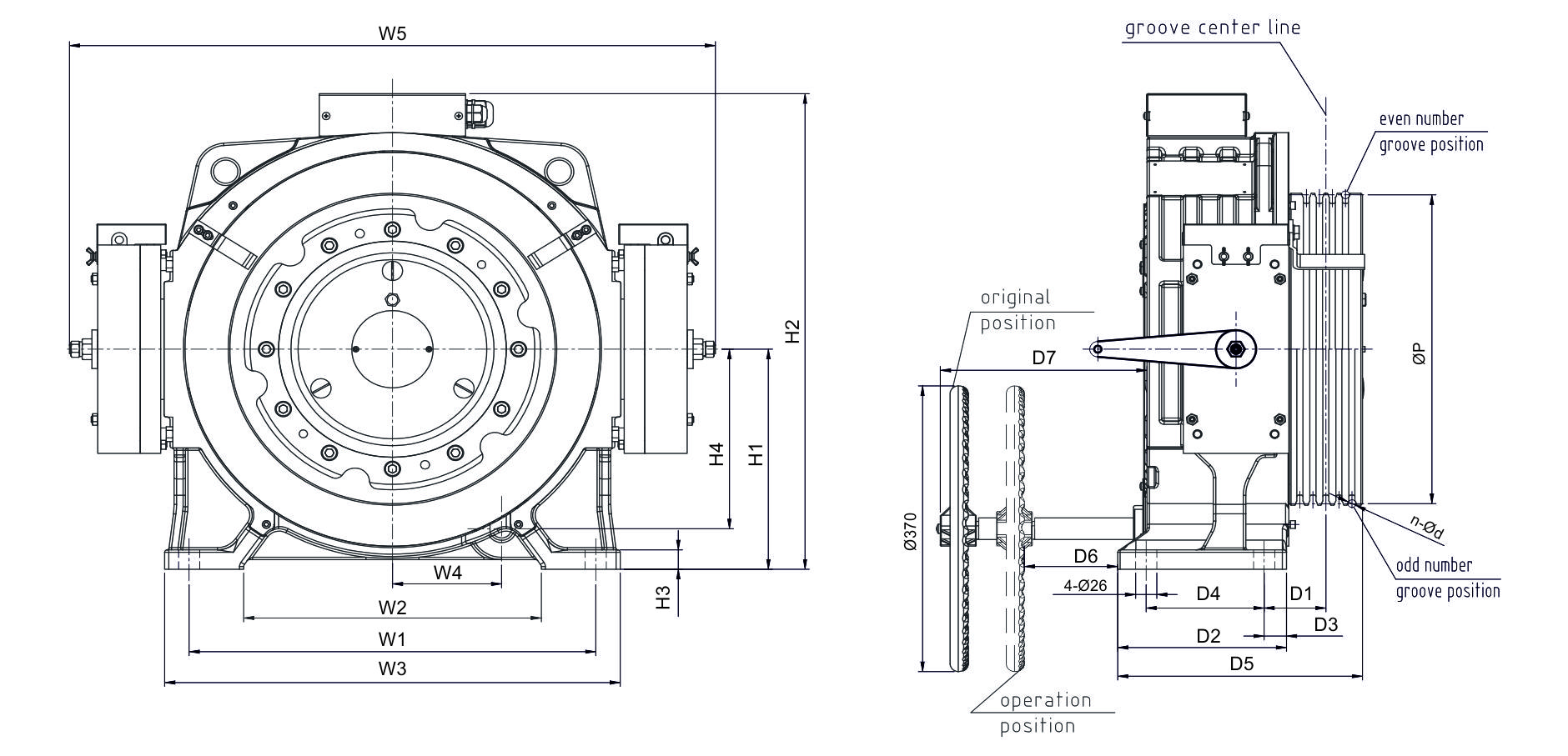 Drawing for Elevator Gearless Traction Machine withcapacity 408 kg- 1150 kg
